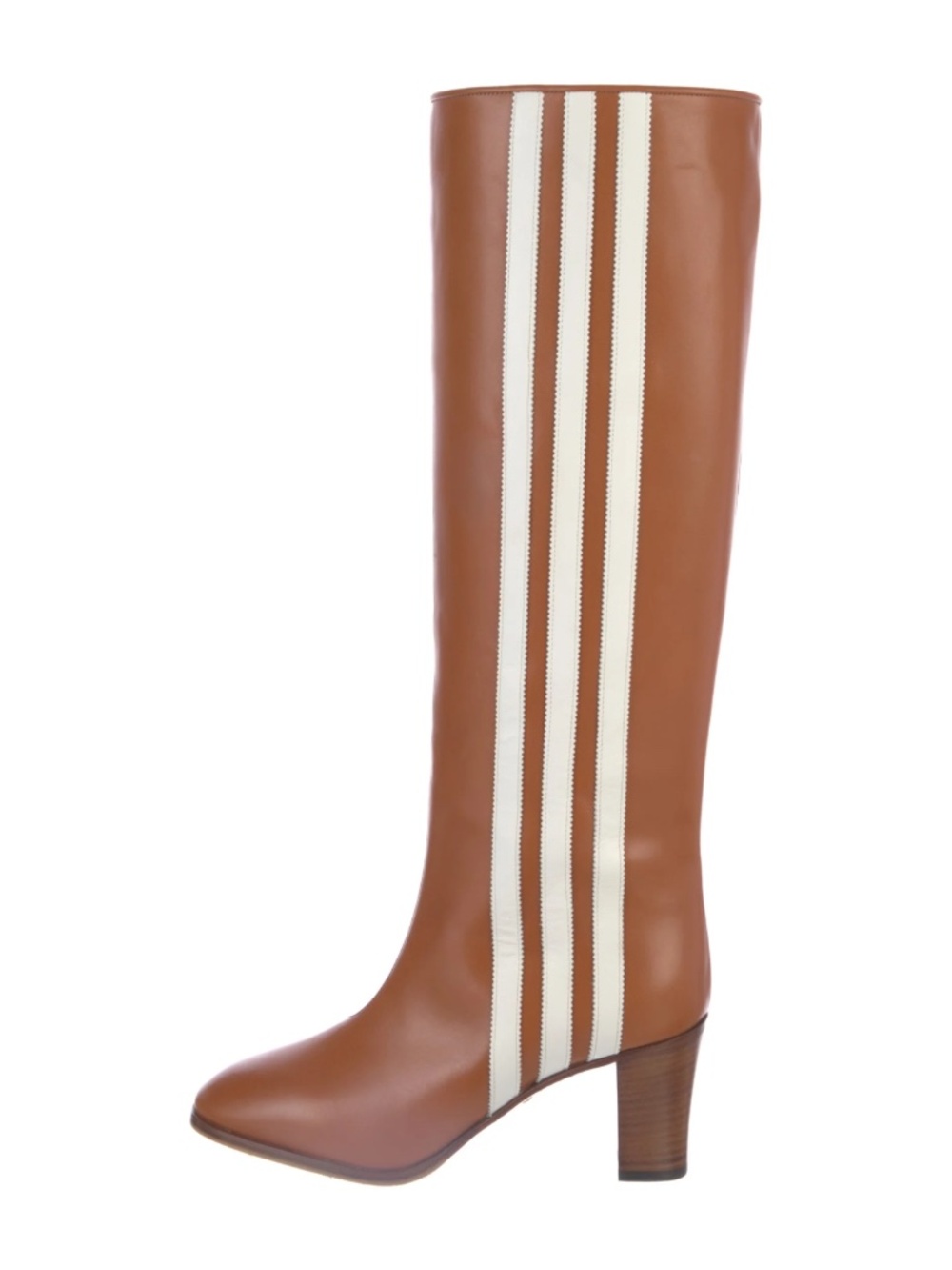 GUCCI x Adidas Brown Leather 73Mm Knee High Stripe Boots Size 8.5(US) NIB 715584